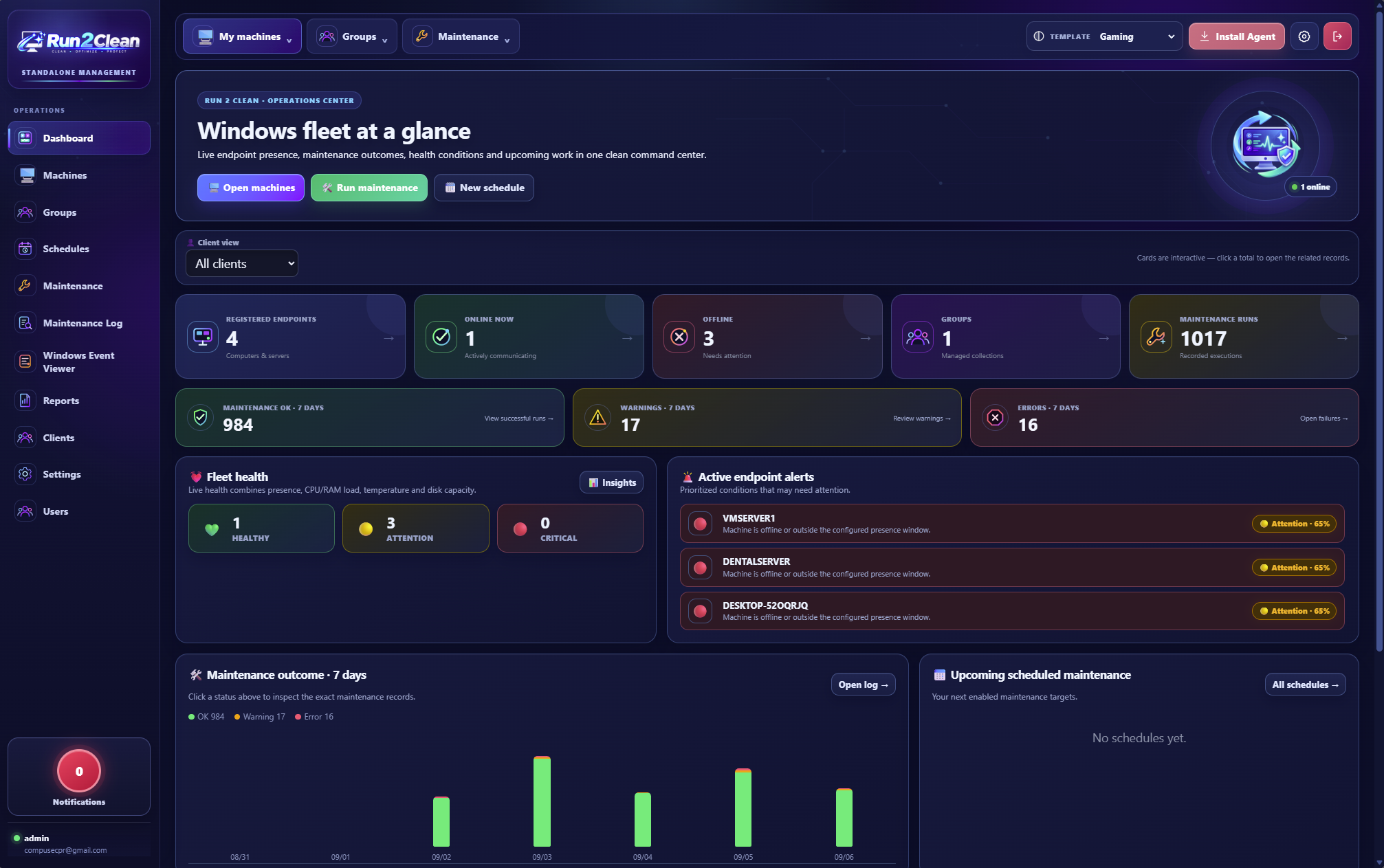 Run 2 Clean Windows fleet dashboard