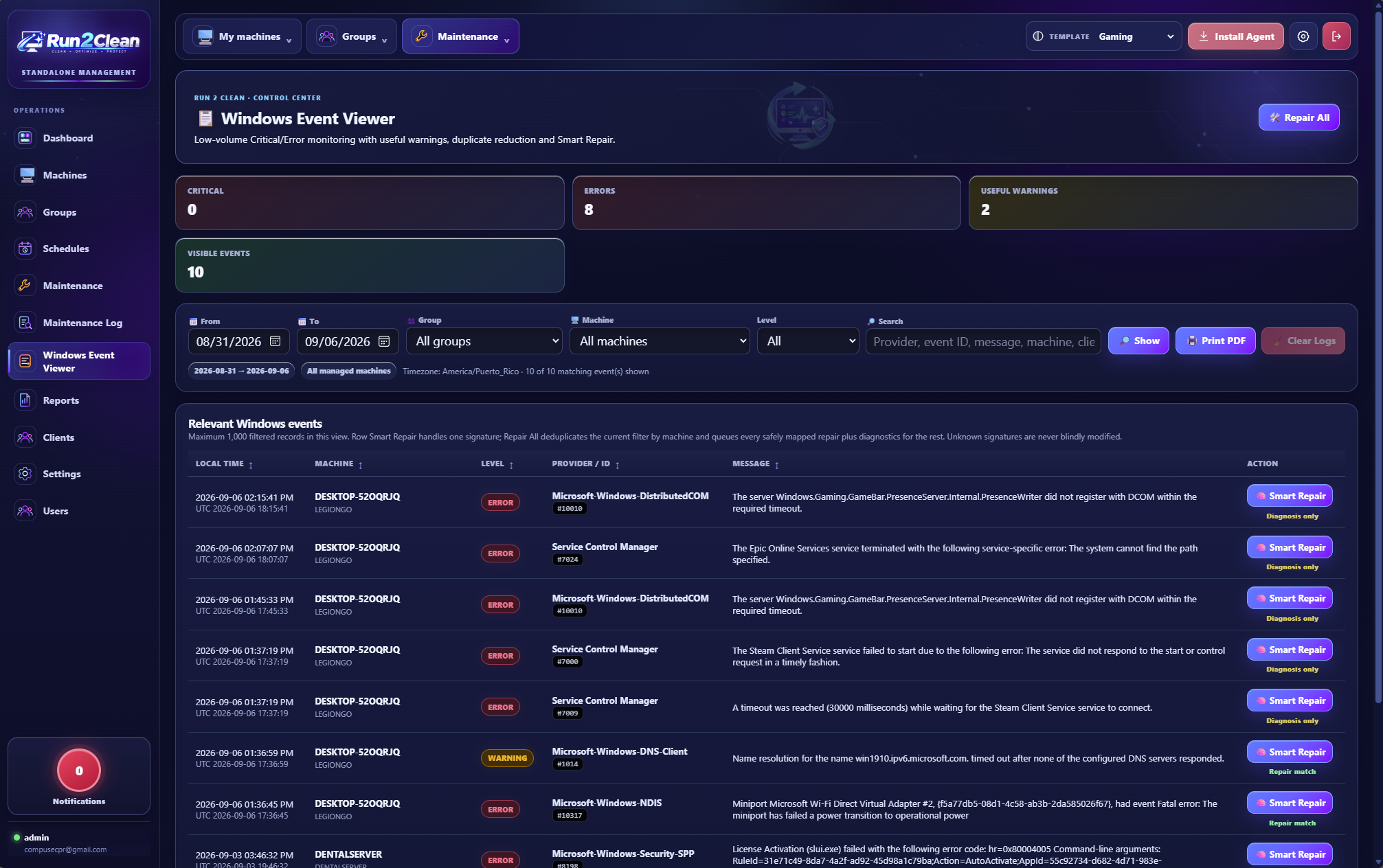 Run 2 Clean Windows Event Viewer with Repair All and Smart Repair