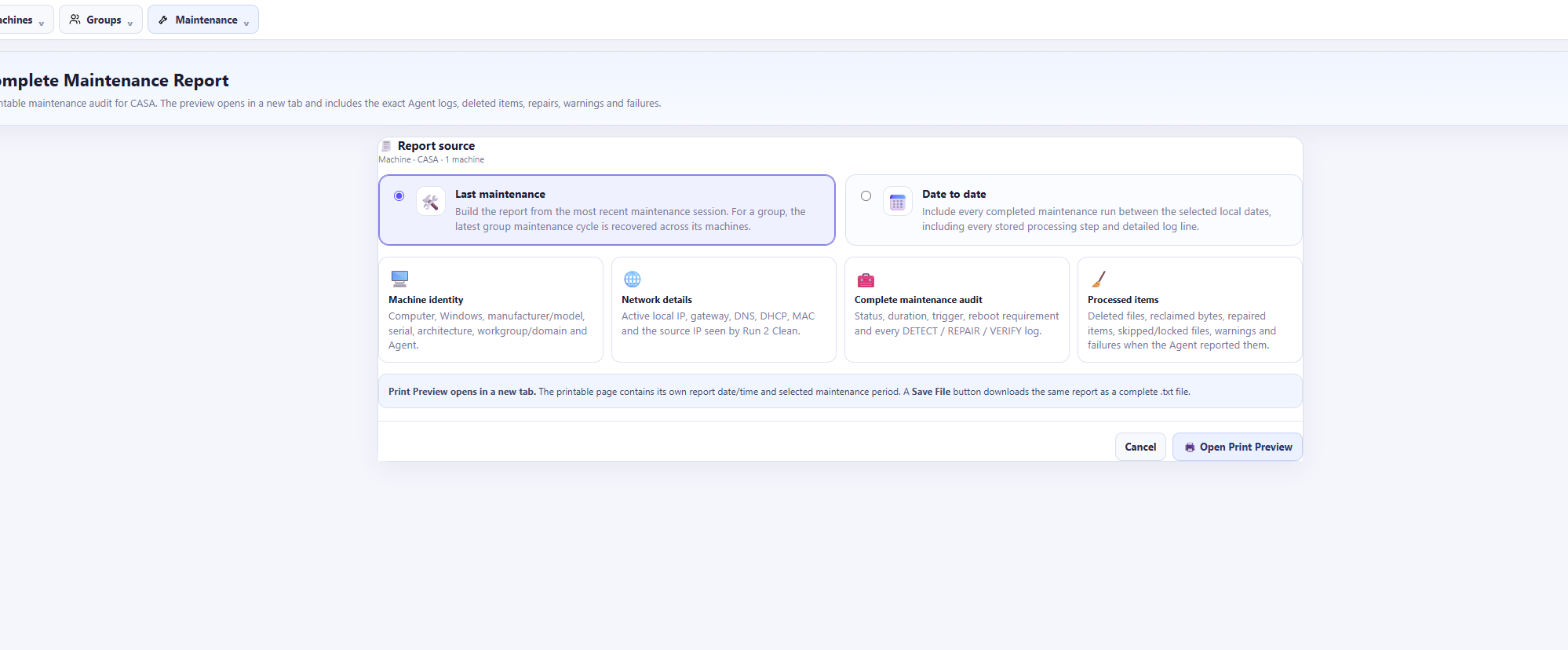 Maintenance report builder